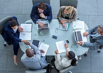 Team collaborating in office