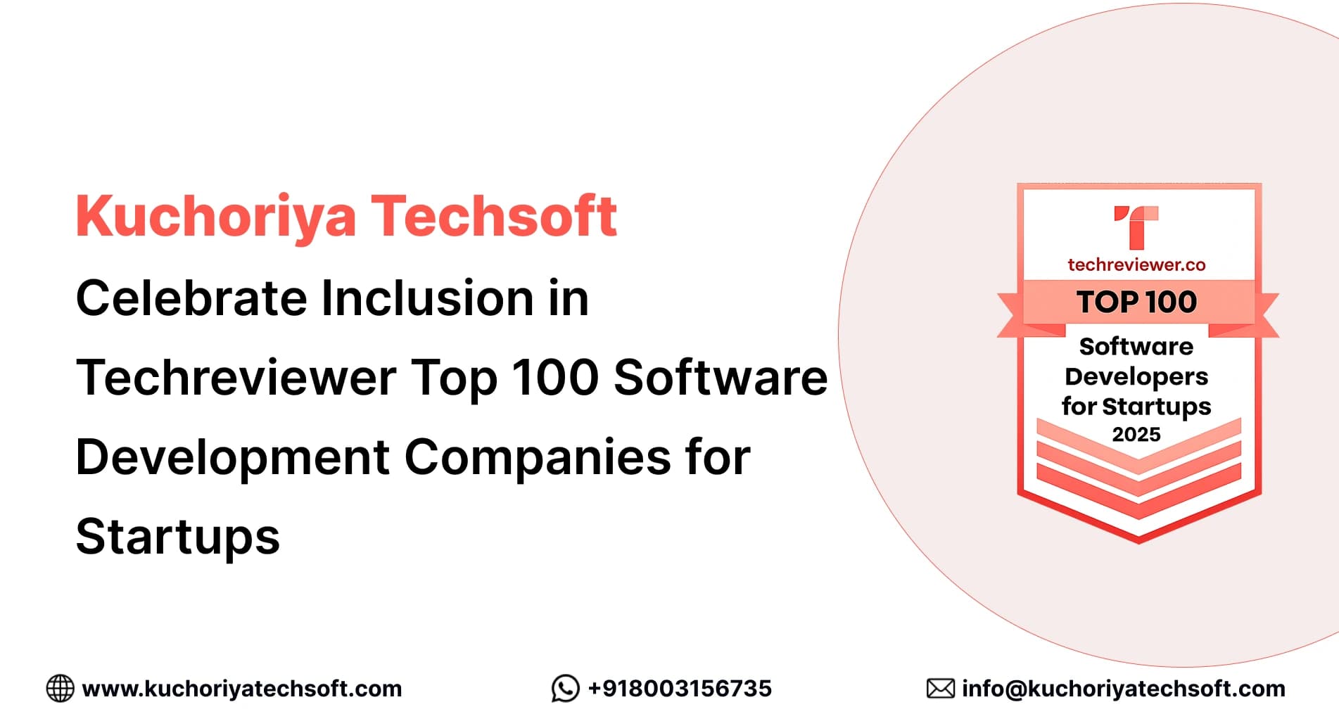 Kuchoriya TechSoft Celebrates Inclusion in Techreviewer's Top 100 Software Development Companies for Startups in 2025