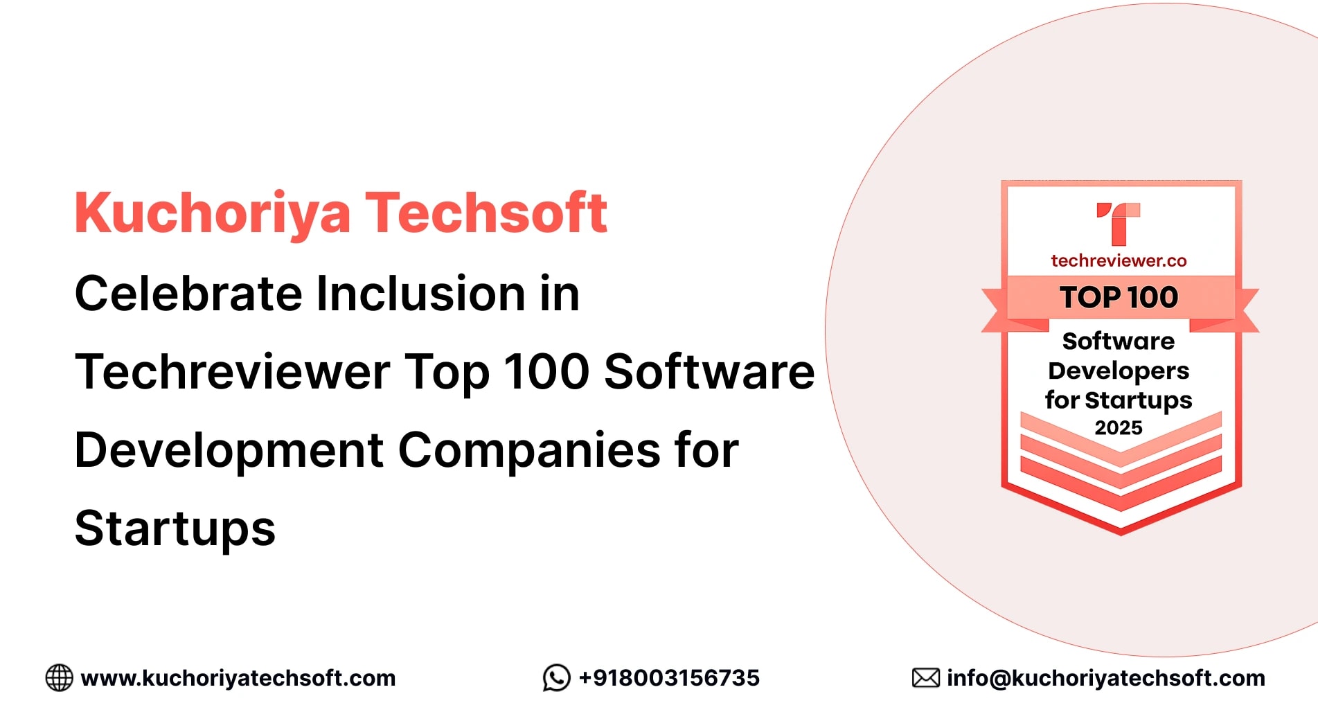 Kuchoriya TechSoft Celebrates Inclusion in Techreviewer's Top 100 Software Development Companies for Startups in 2025