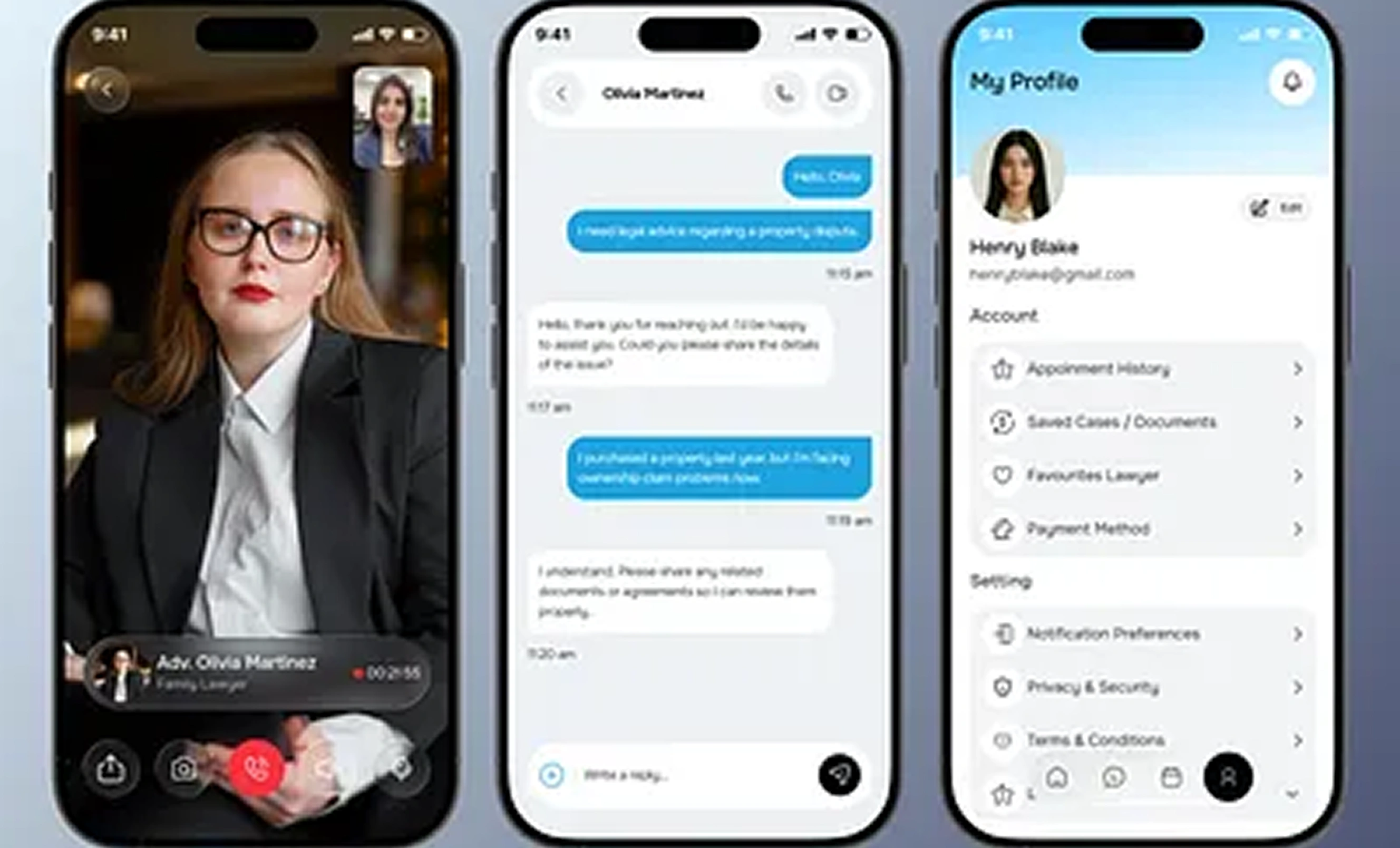 JusticeBridge screens