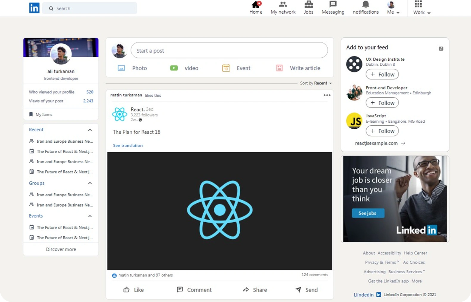 LinkedIn Clone React Development 