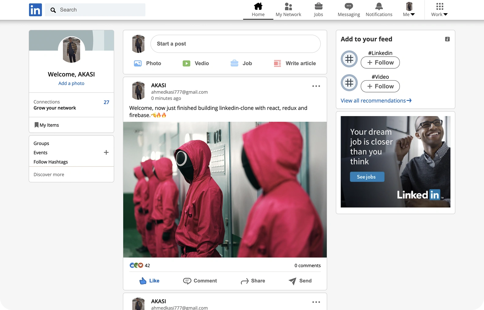 LinkedIn Clone Firebase Development 
